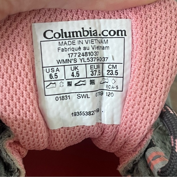 Columbia Gray & Pink Waterproof Low Hiking Shoe Techlite Omni-Grip Sole Size 6.5 - Picture 9 of 10
